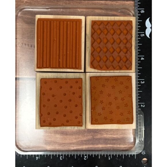 2006 STAMPIN' UP! BACKGROUND SAMPLER Wood Rubber Stamp set of 4 FLOWER LINES - Picture 3 of 3